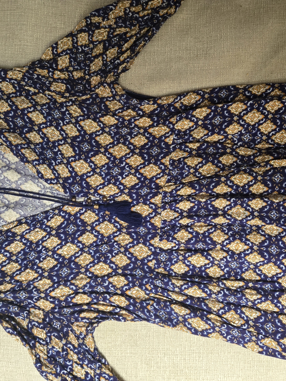 Forever 21 Navy and Mustard Long Sleeve Printed Dress